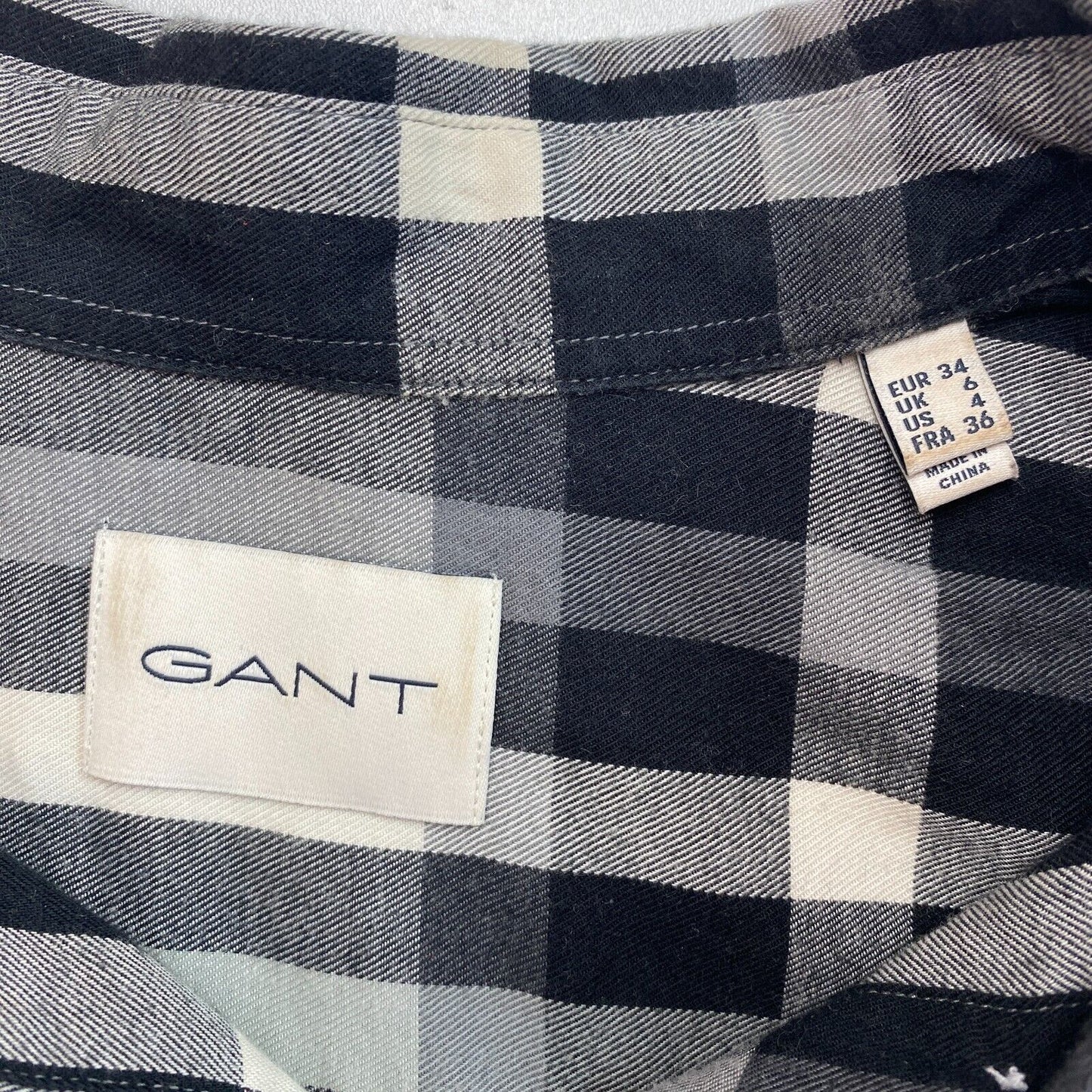 GANT Black Relaxed Checked Flannel BD Shirt Size EU 34 UK 6 US 4