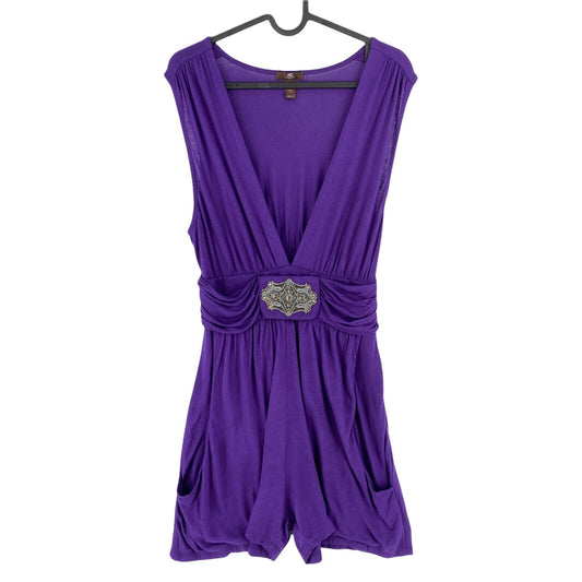 JLO By Jennifer Lopez Purple V Neck Sleeveless Shorts Jumpsuit Playsuit Size S