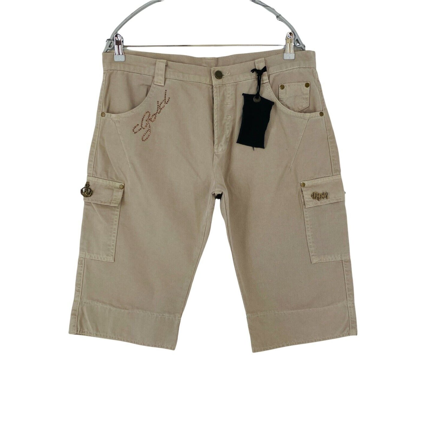 DPM Women Beige Regular Fit Knee Length Cargo Shorts Size EU 48 W34