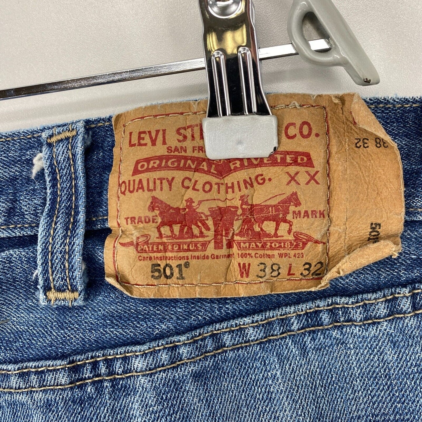 Vintage Levis 501 Blau Original Regular Straight Fit Distressed Jeans W38 L32