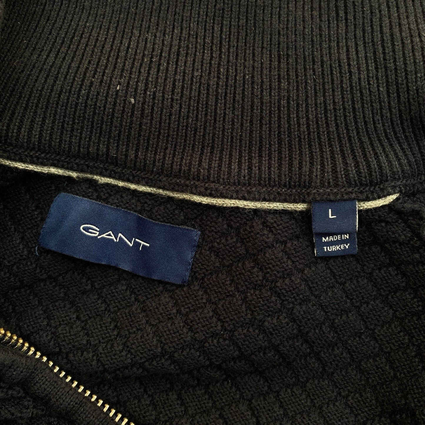 GANT Dark Blue Textured Full Zip Sweater Pullover Size L