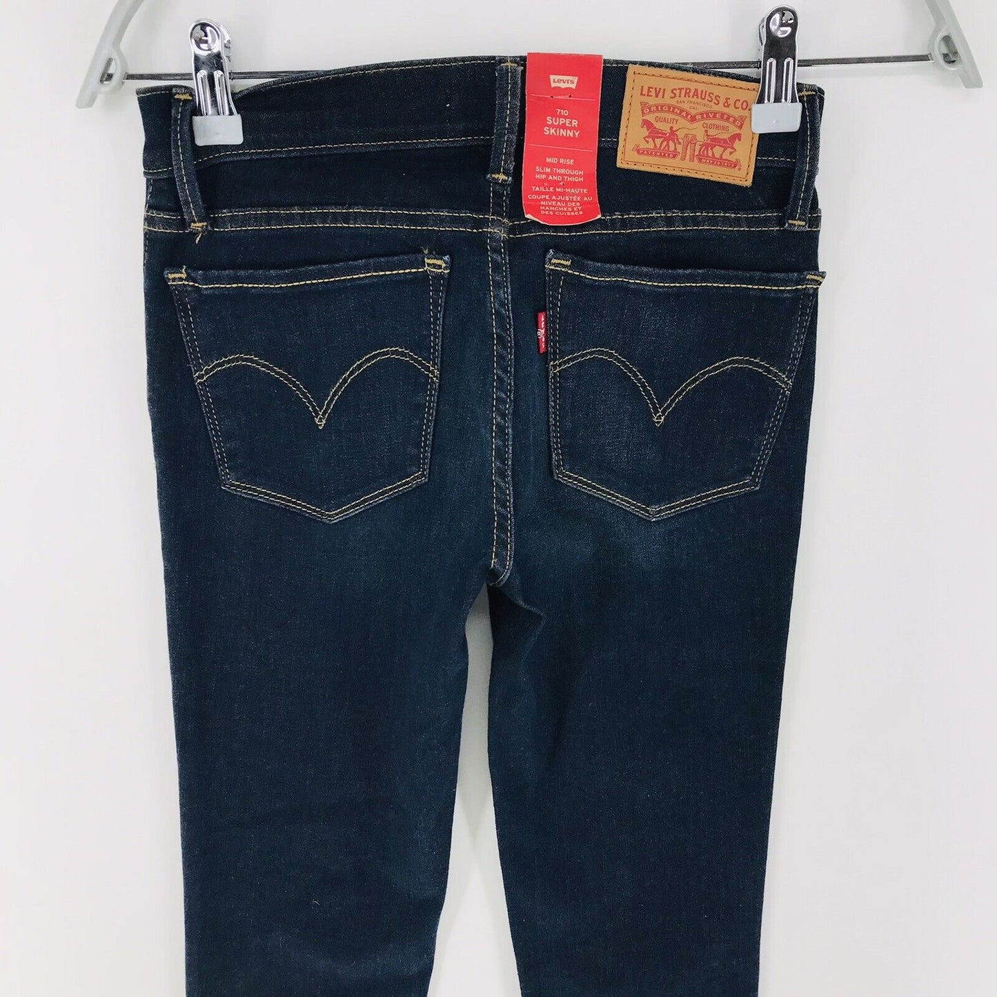 Levi's 710 Women Girls Dark Blue Stretch Mid Rise Super Skinny Fit Jeans W24 L30