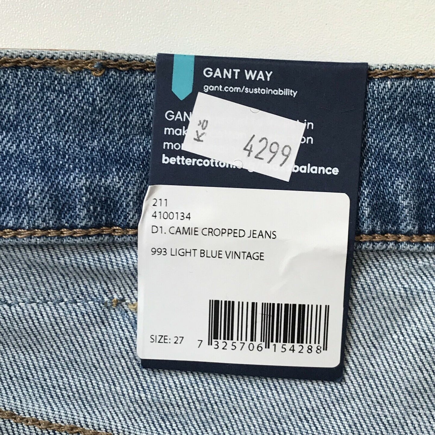 GANT CAMIE Women Blue Low Rise Relaxed Straight Fit Cropped Jeans Size W27