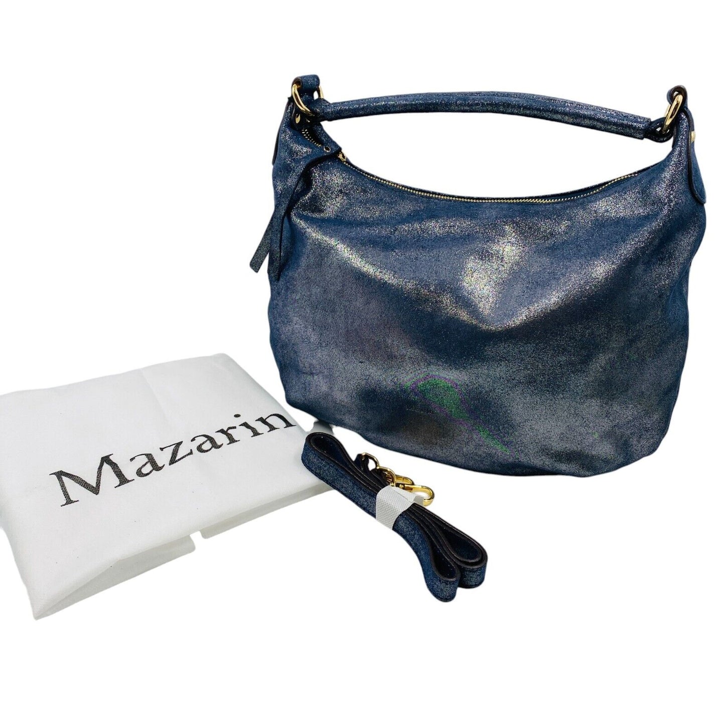 MAZARIN Sac à main en cuir suédé pailleté bleu marine Sac à main Sac à bandoulière