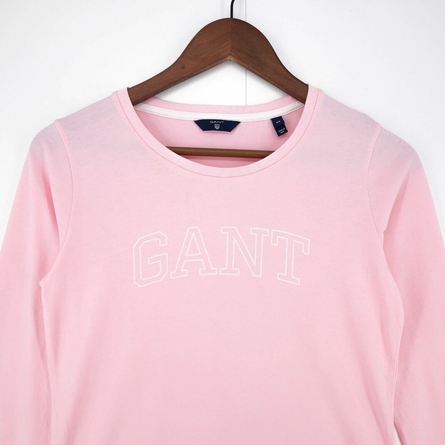 GANT Ladies Pink Big Logo Crew Neck Long Sleeve Pullover T Shirt Size XS