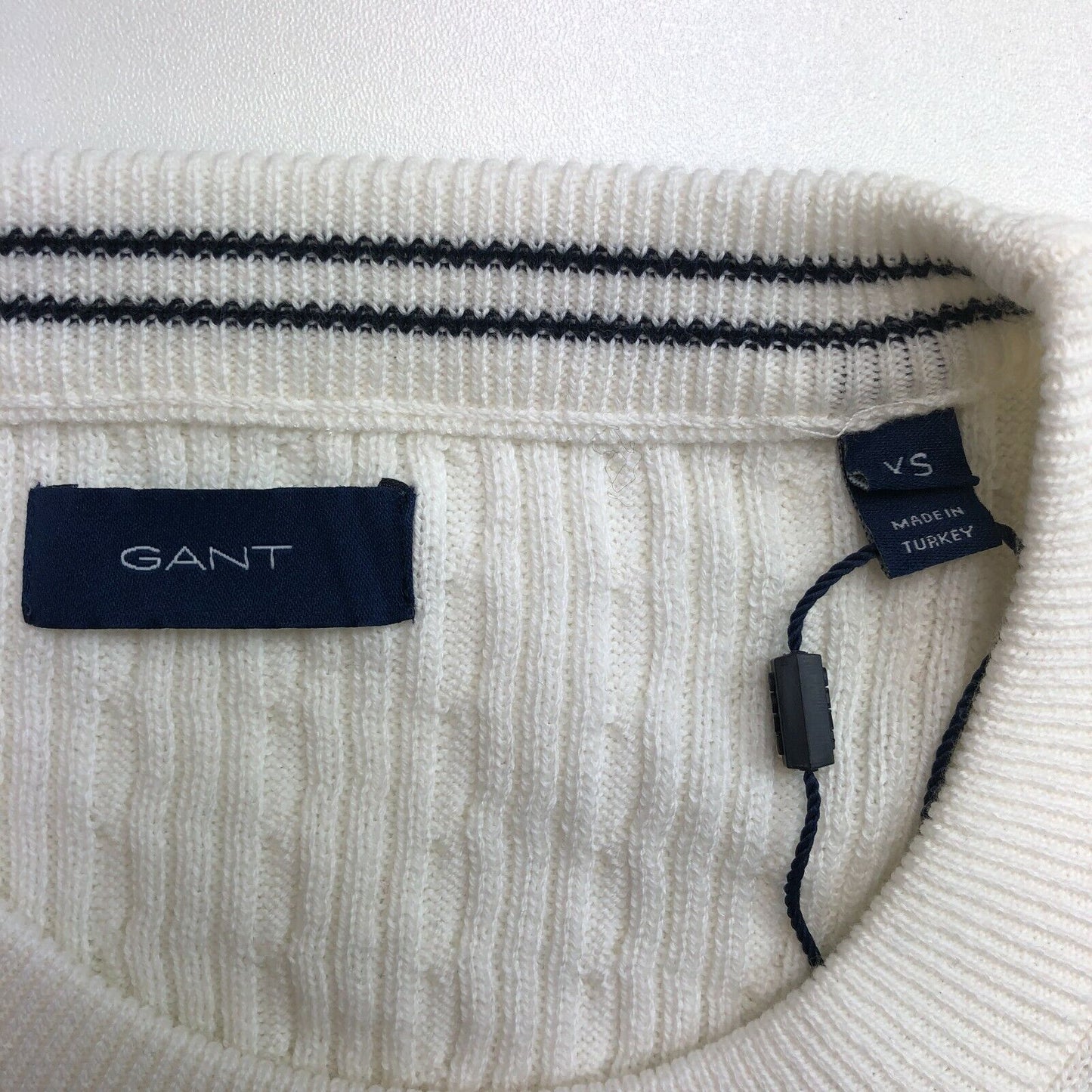 GANT White Crew Neck Cable Jumper Sweater Size XS