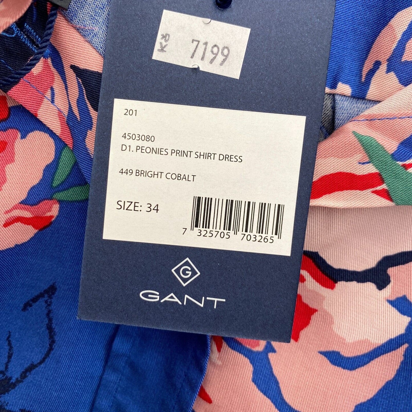 GANT Hemdkleid mit langen Ärmeln und Pfingstrosen-Print, Blau, Größe EU 34, UK 6, US 4