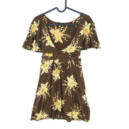 RRP €165 FRENCH CONNECTION Brown Floral Print Scoop Neck Dress Size 10 - S