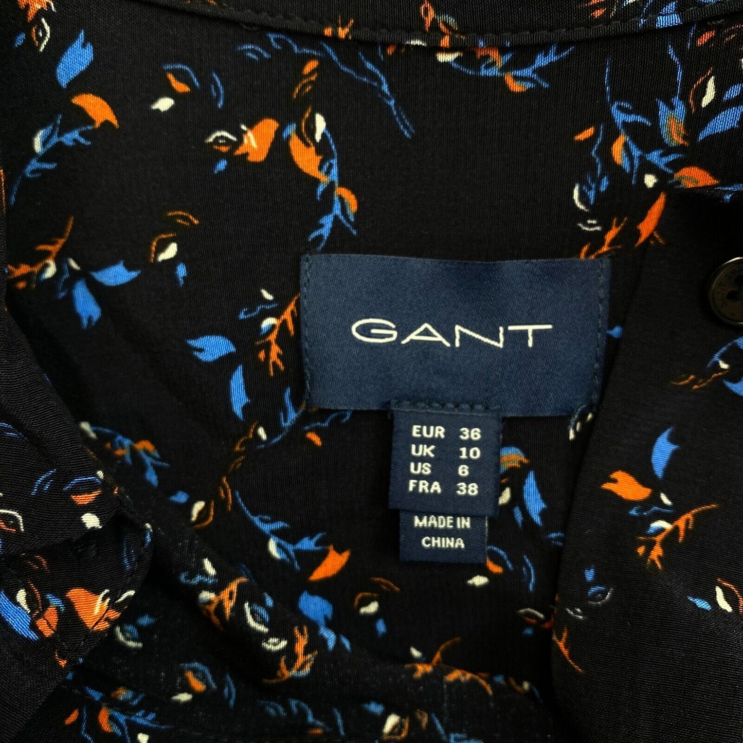 GANT Bleu Marine Plissé Manches Longues Robe Florale Taille EU 36 UK 10 US 6