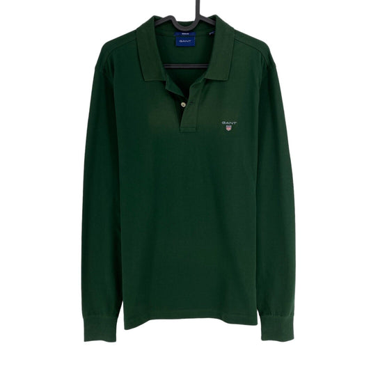 GANT Dark Green Solid Pique Rugger Long Sleeves Polo Shirt Size M