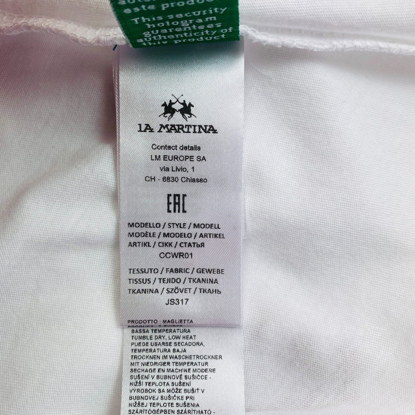 LA MARTINA White Crew Neck SS T Shirt Top Size  1 /XS