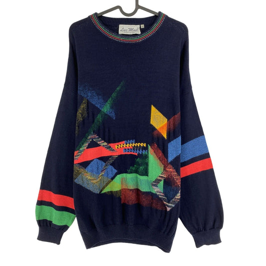 Cosby vintage Rétro années 90 LUC MOEL Bleu Pull Pull Taille EU 54 UK/US 44