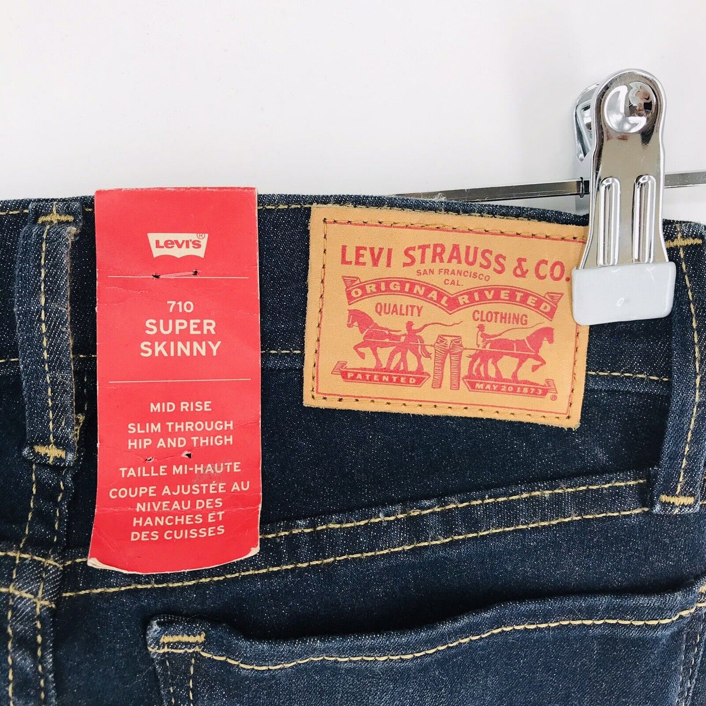 Levi's 710 Women Girls Dark Blue Stretch Mid Rise Super Skinny Fit Jeans W24 L30