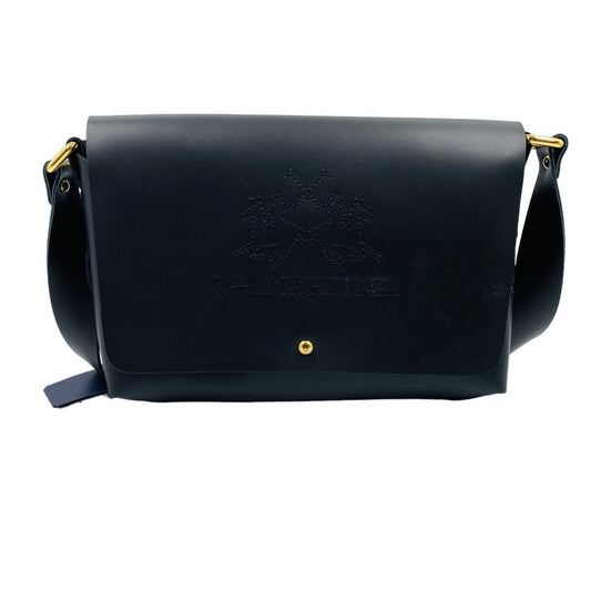 La Martina Black 100% Leather Shoulder Bag Handbag