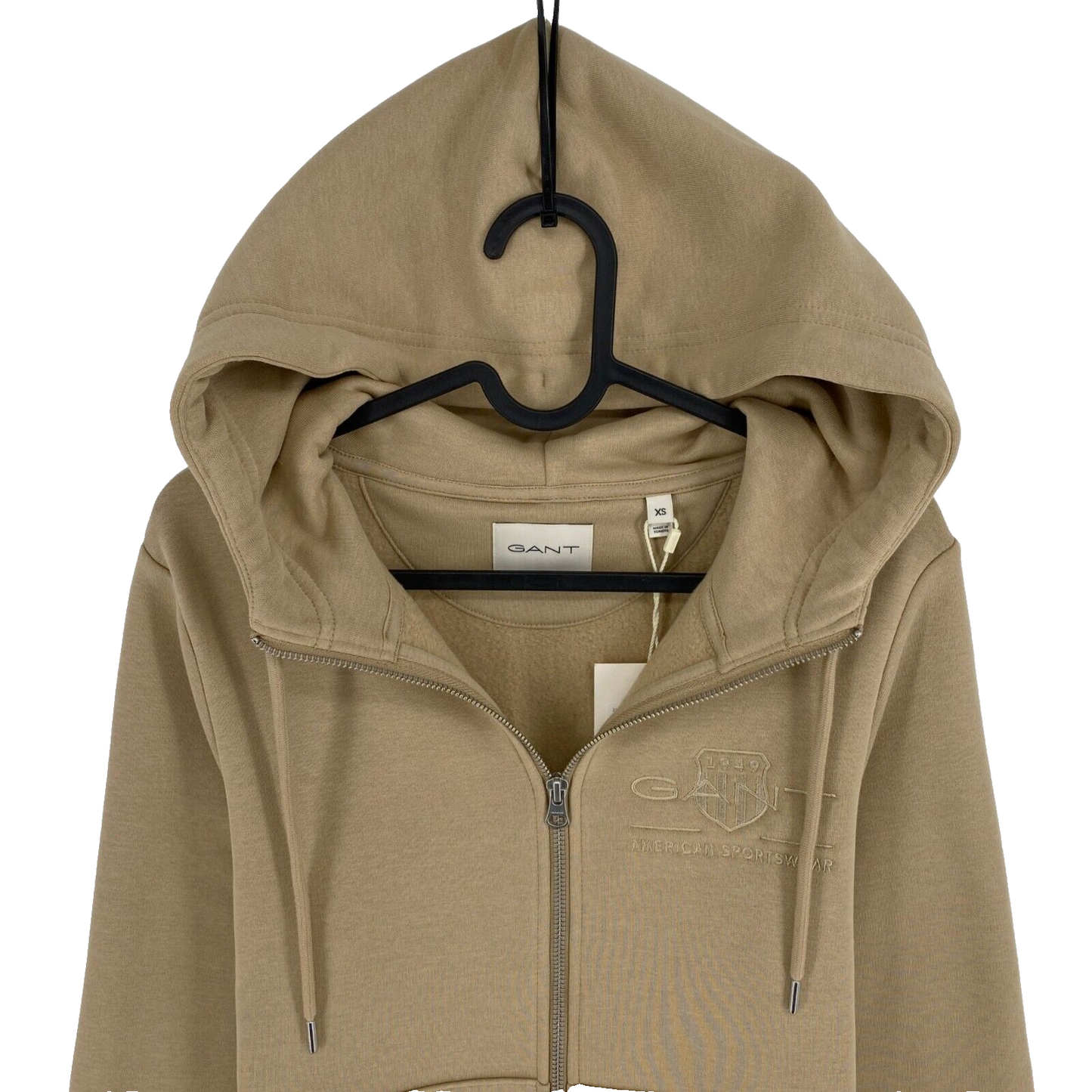 GANT Brown Tonal Shield Pull à capuche entièrement zippé Taille XS