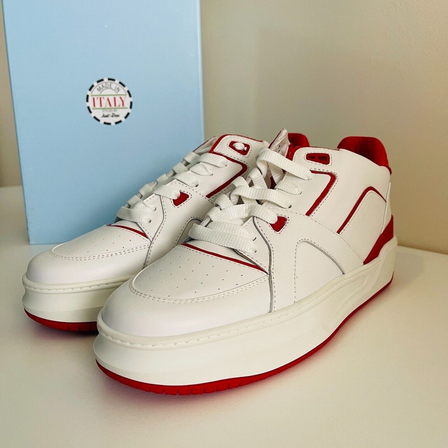 Just Don Basketball Courtside Lo White Red Sneakers Shoes EUR 38 UK 5 US 5.5