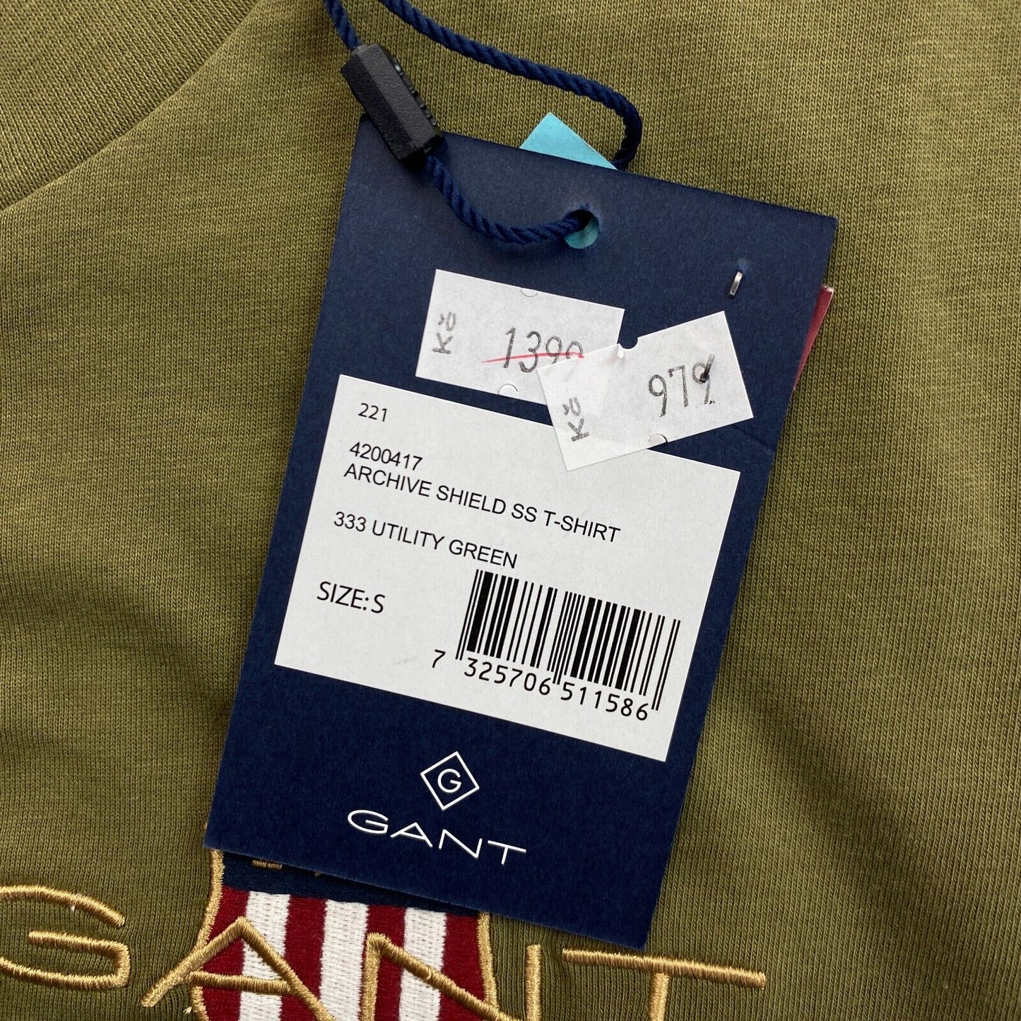 GANT Green Archive Shield Crew Neck T Shirt Size S