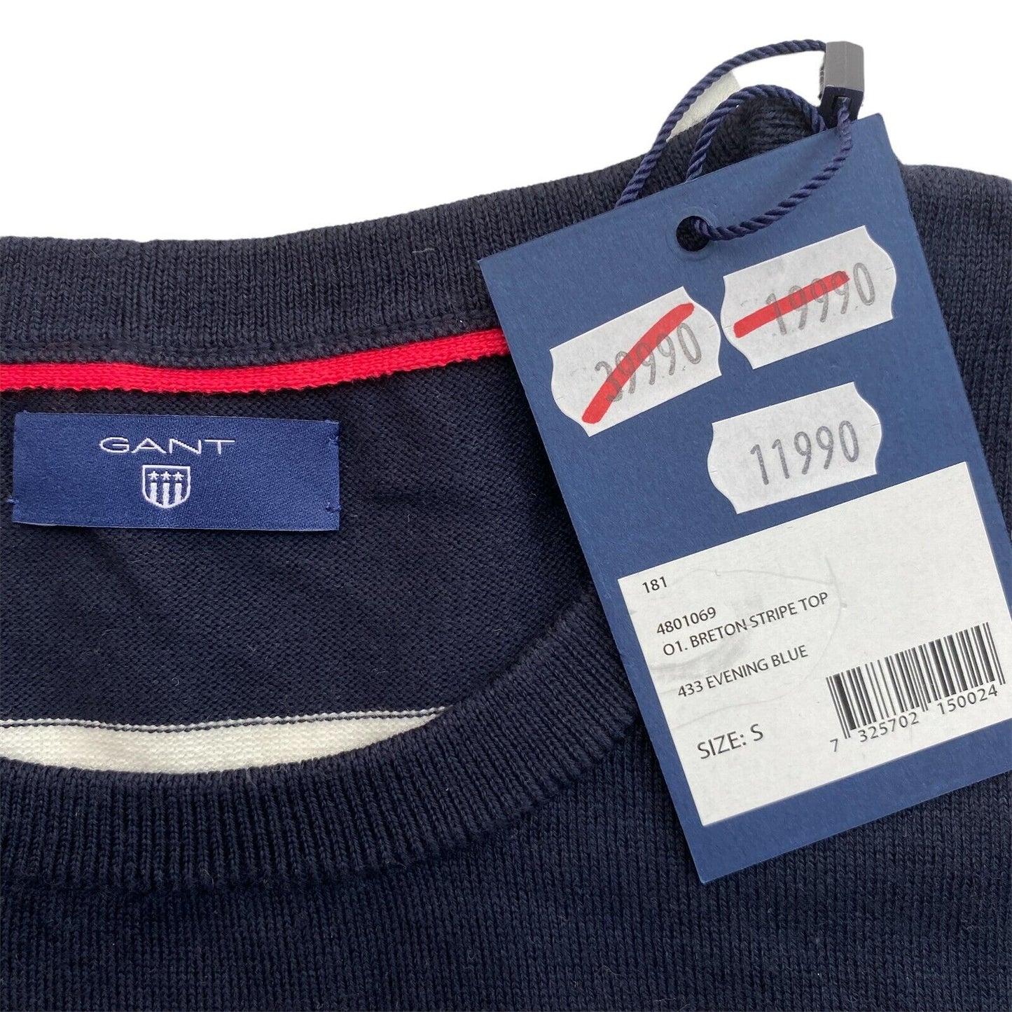 GANT Navy Blue Breton Stripe Cotton Blend Crew Neck Top Size S L