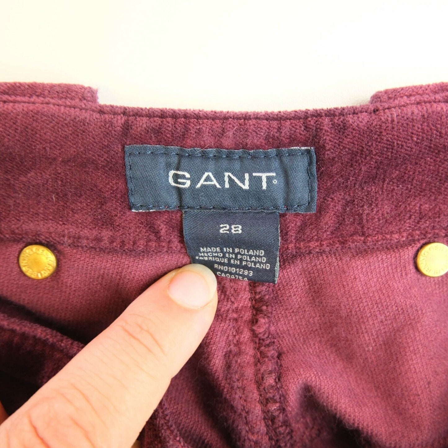 GANT Dark Red Stretch Velvet Cropped Jeans Size 28