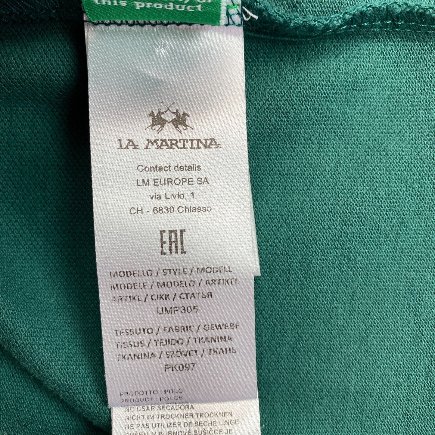 LA MARTINA Men Dark Green SS Regular Fit Polo Shirt Size XL