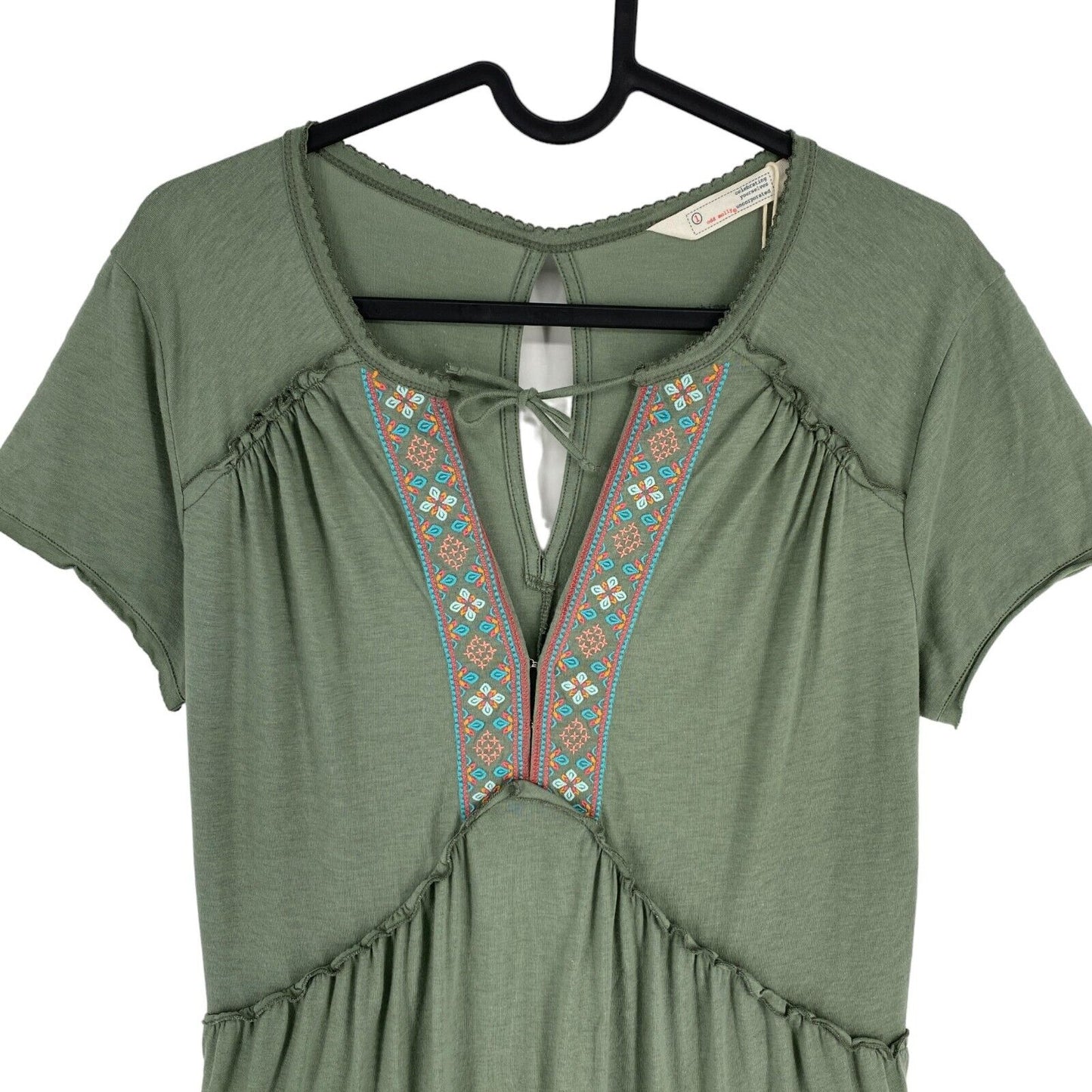 ODD MOLLY Women Green Love Chimes Short Sleeves Dress Size 1 / S