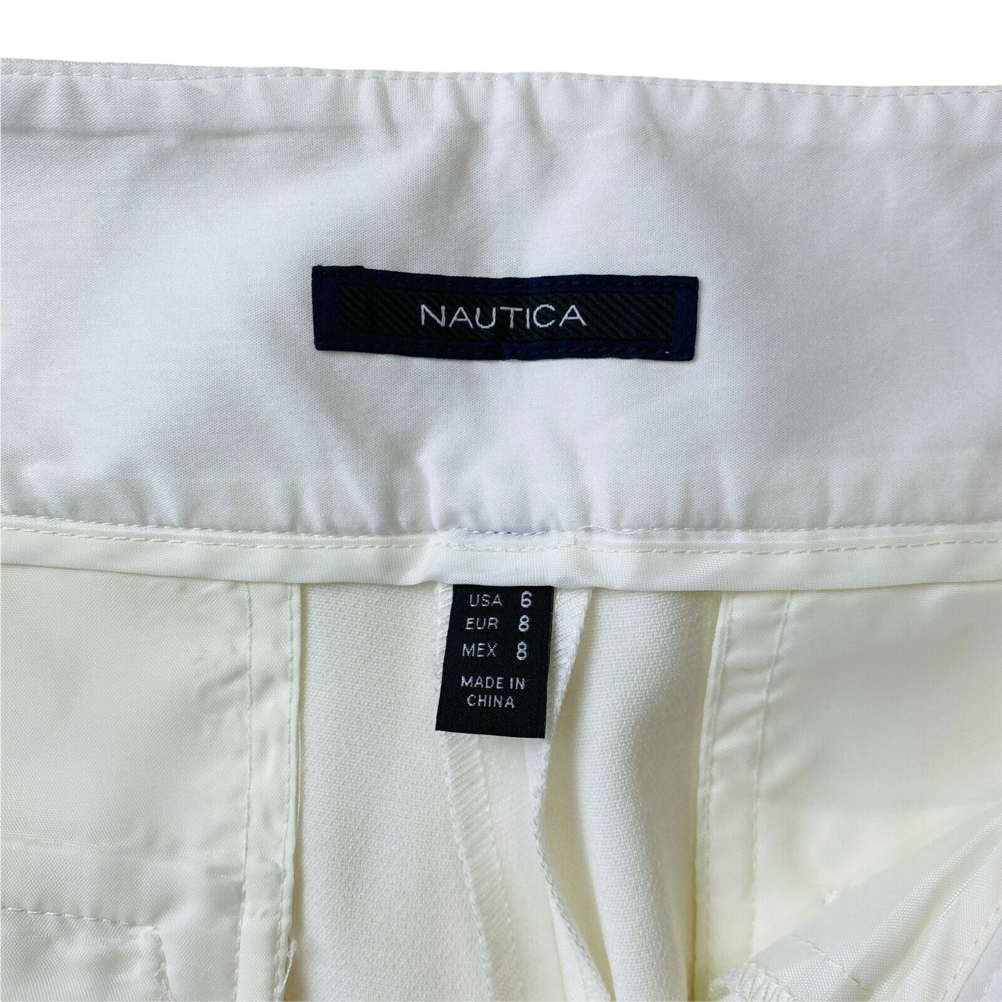 NAUTICA Women Cream White Stretch Loose Straight Fit Cropped Trousers US 6 W31