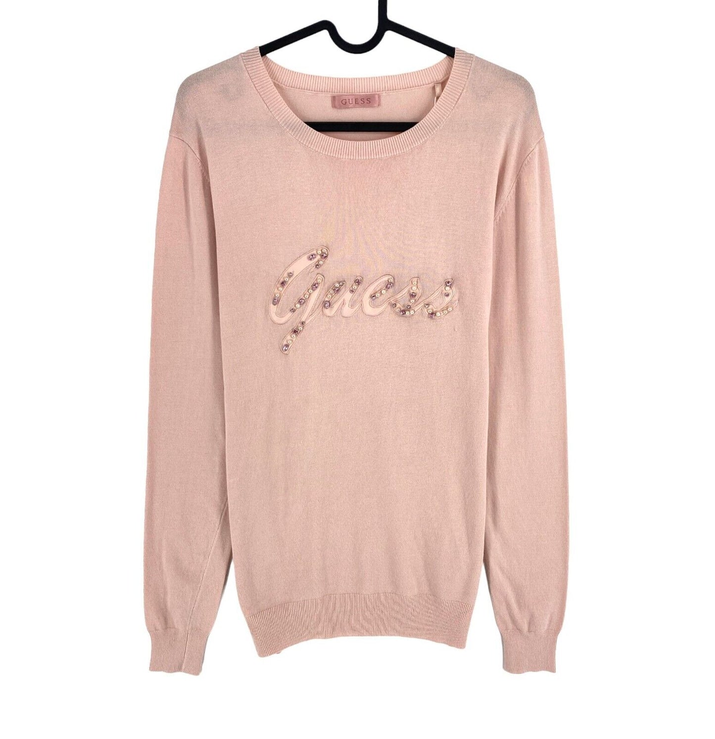 GUESS Pink Logo Crew Neck Sweater Jumper Size S