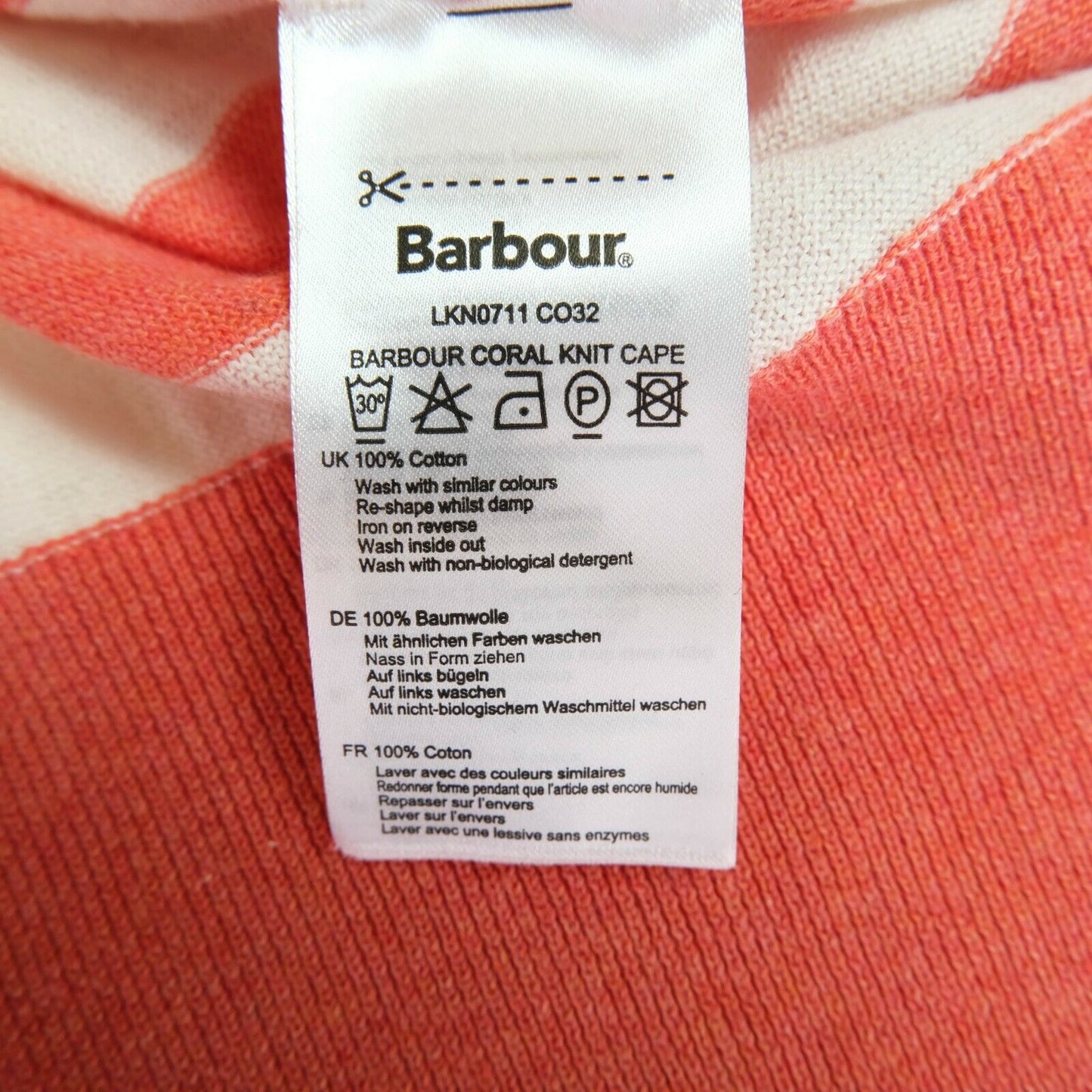 BARBOUR Pink White Striped Knit Cape Poncho Size S