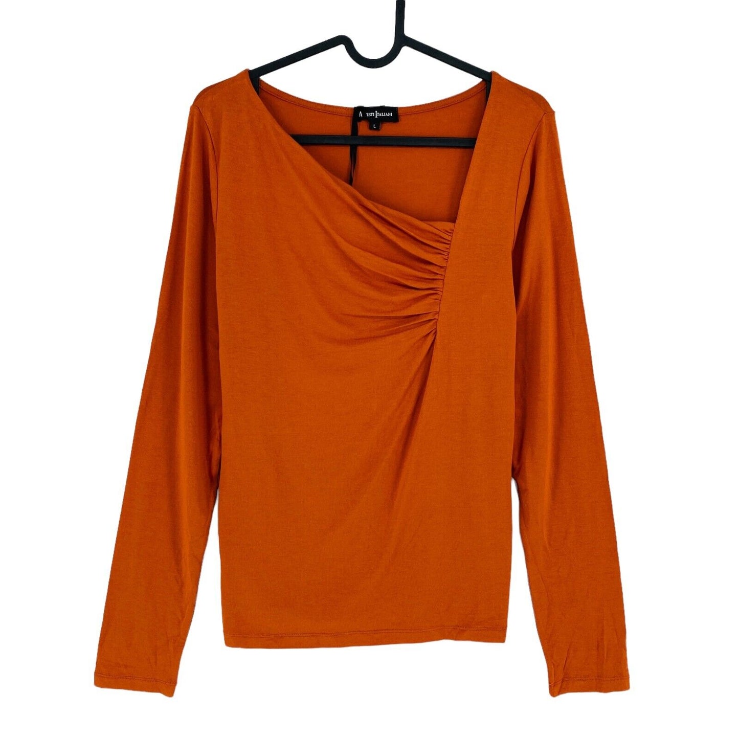 ARTISTI ITALIANI Orange Langarm Jersey Top Bluse mit eckigem Ausschnitt Größe L