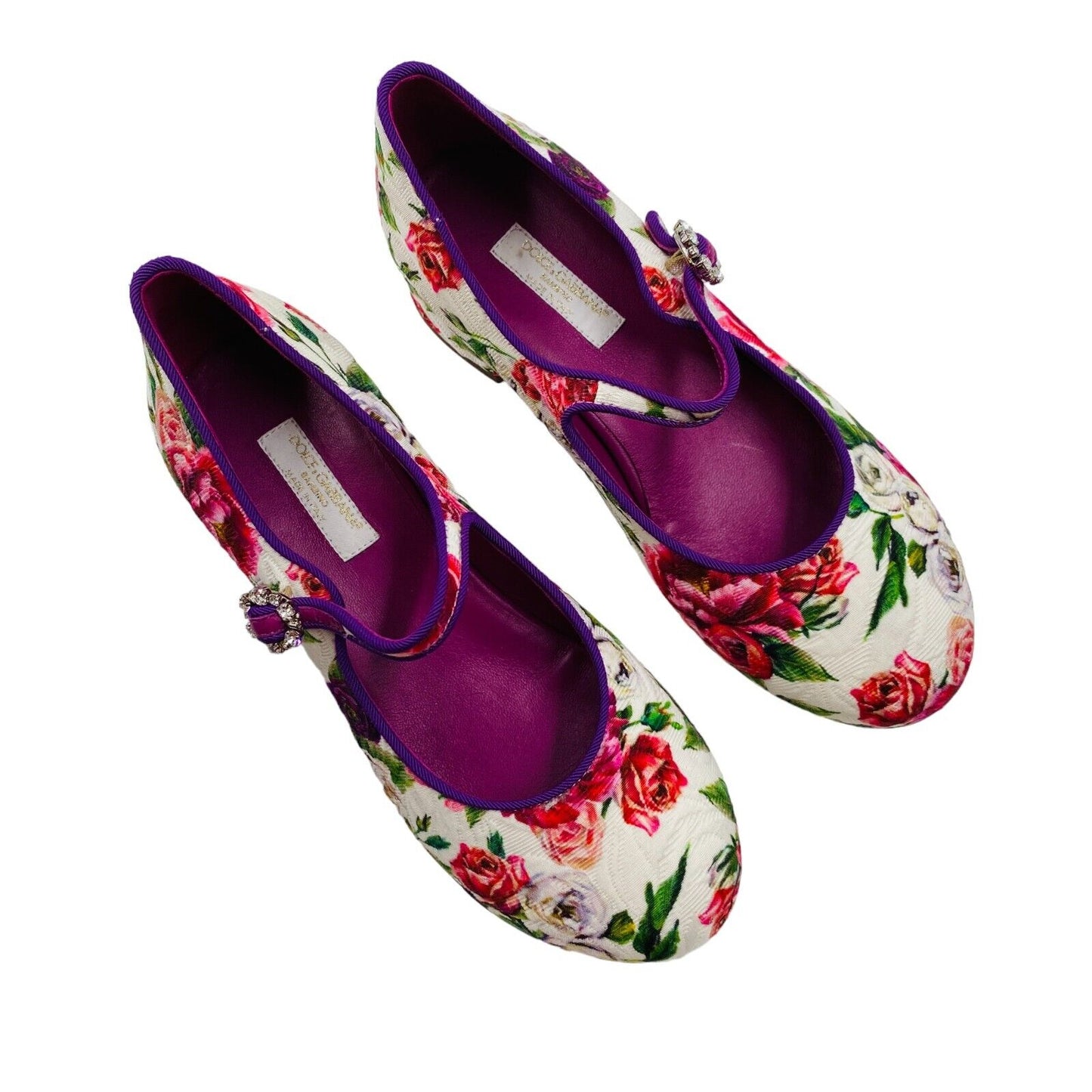 DOLCE&GABBANA Girls White Floral Leather Low Heel Pumps Shoes EU 33 UK 12.5