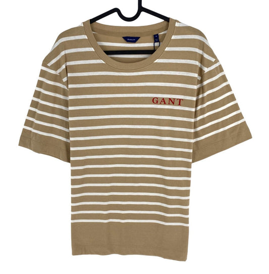 GANT Women Brown Logo Striped Crew Neck Short Sleeve T Shirt Size XL