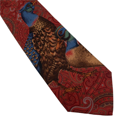 Vintage GANT Red Birds Ornament 100% Silk Tie