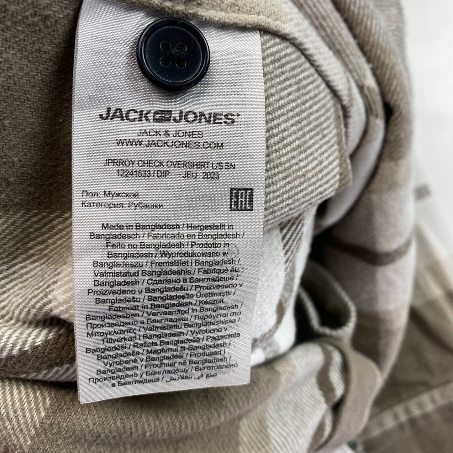 JACK&JONES Men Beige Roy Check Overshirt Size XL