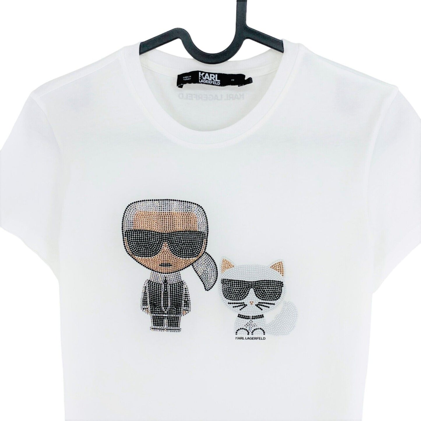 Karl Lagerfeld White Ikonik Rhinestone Karl Crew Neck T Shirt Size XS