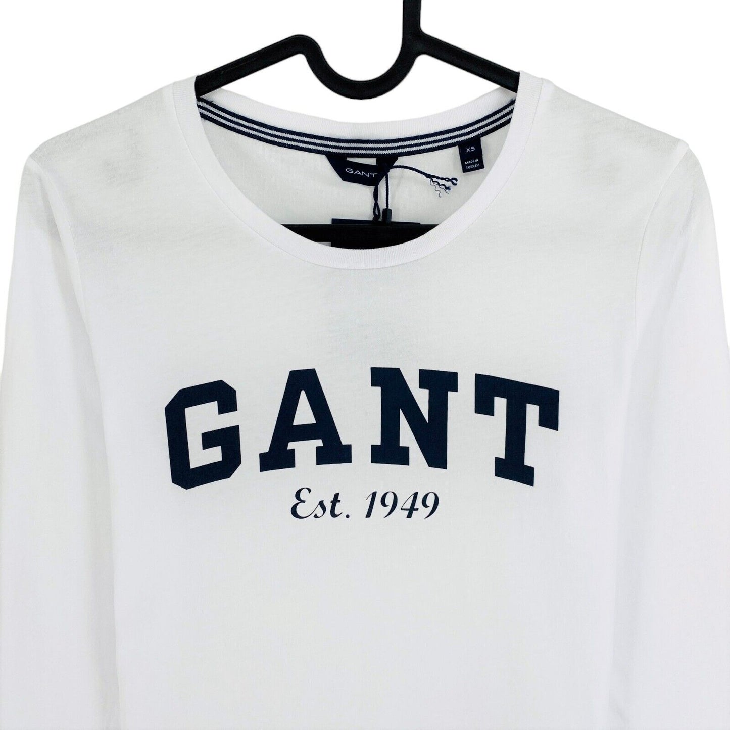 GANT T-Shirt mit Rundhalsausschnitt und langem Arm, Logo, Größe XS, Weiß