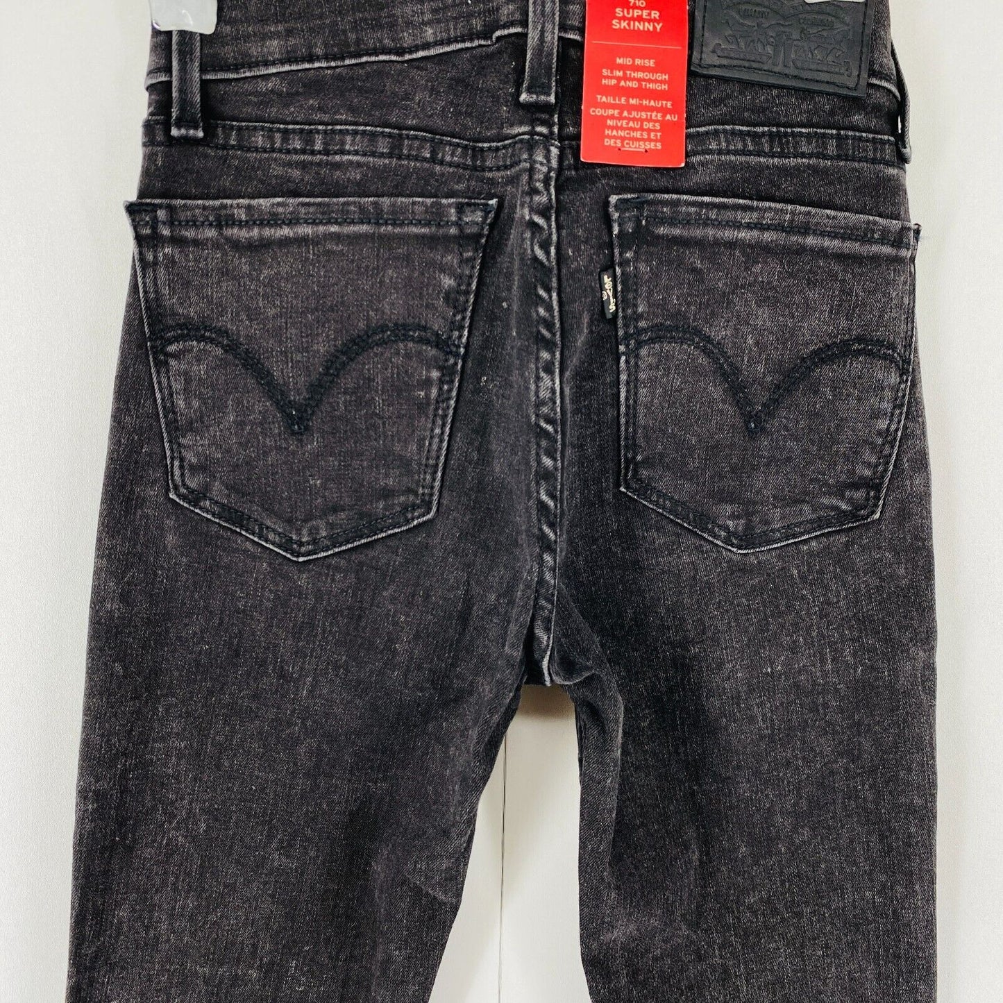 Levi's 710 Women Teens Dark Grey Stretch Mid Rise Super Skinny Fit Jeans W24 L32