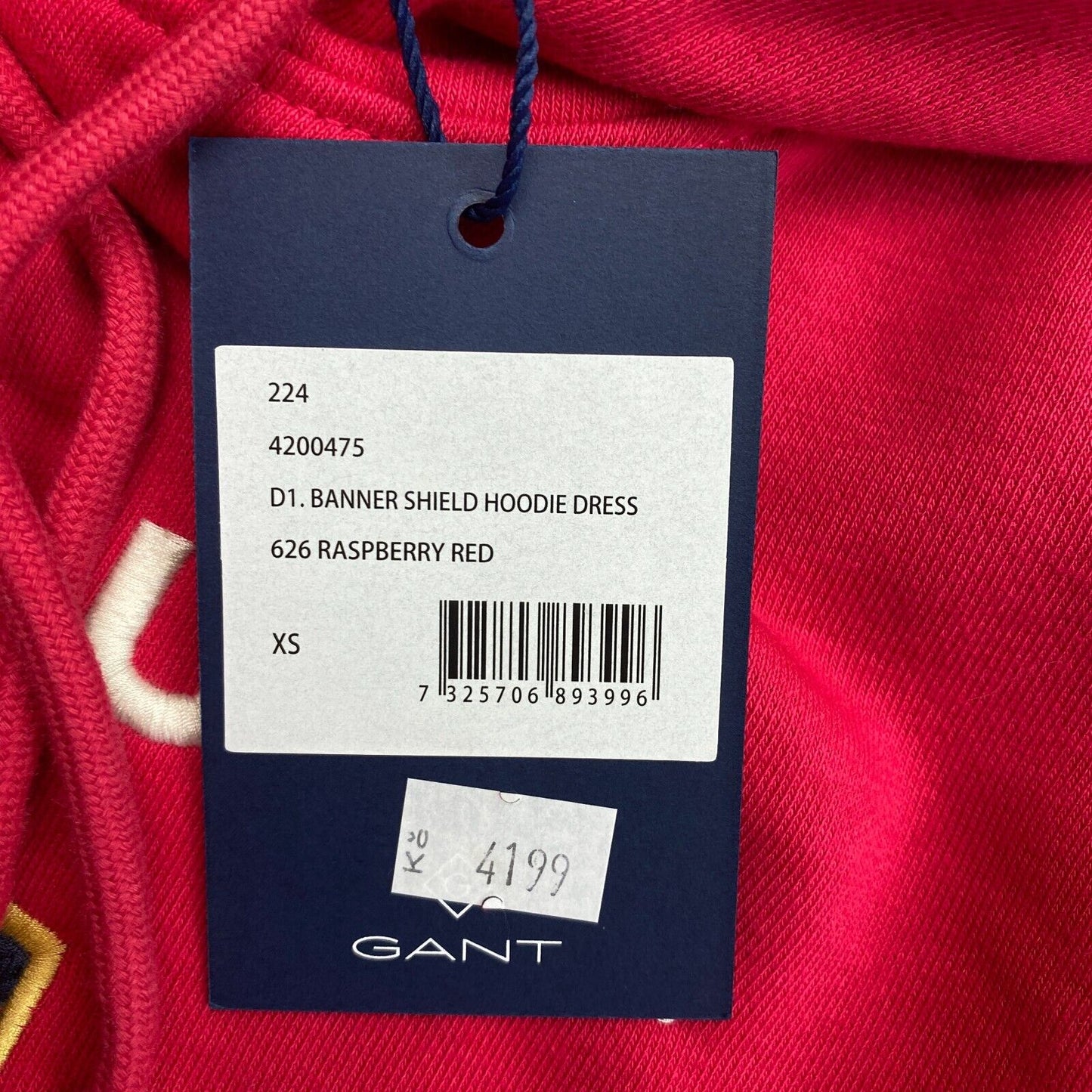 GANT Pink Banner Shield Hoodie Jumper Dress Size XS