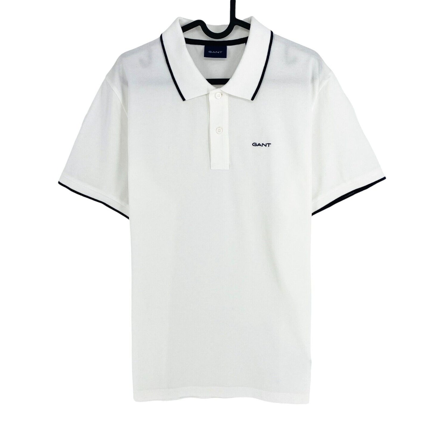 GANT Men White Contrast Tipping Pique Short Sleeves Polo Shirt Size L