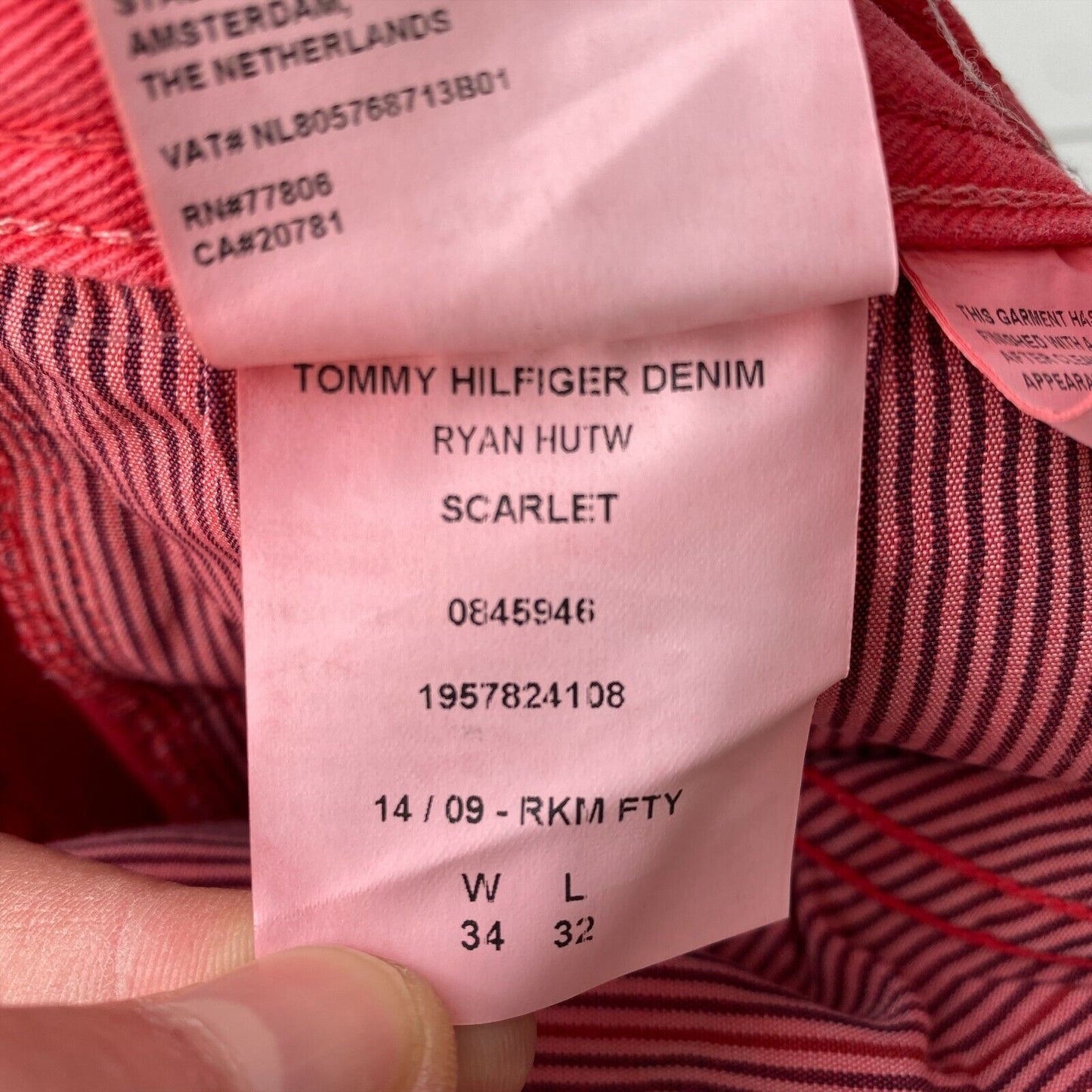 Tommy Hilfiger RYAN Pink Regular Straight Fit Jeans W34 L32