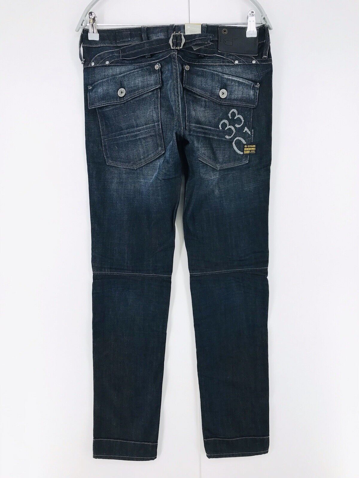 G-STAR RAW ELWOOD HERITAGE DIAGONAL EMBRO Femme Bleu Coupe Fuselée Jeans W27 L32