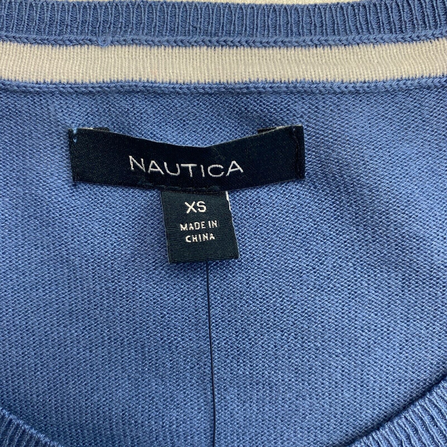 NAUTICA Bleu Crew Neck Coton Mélange Cardigan Pull Taille XS