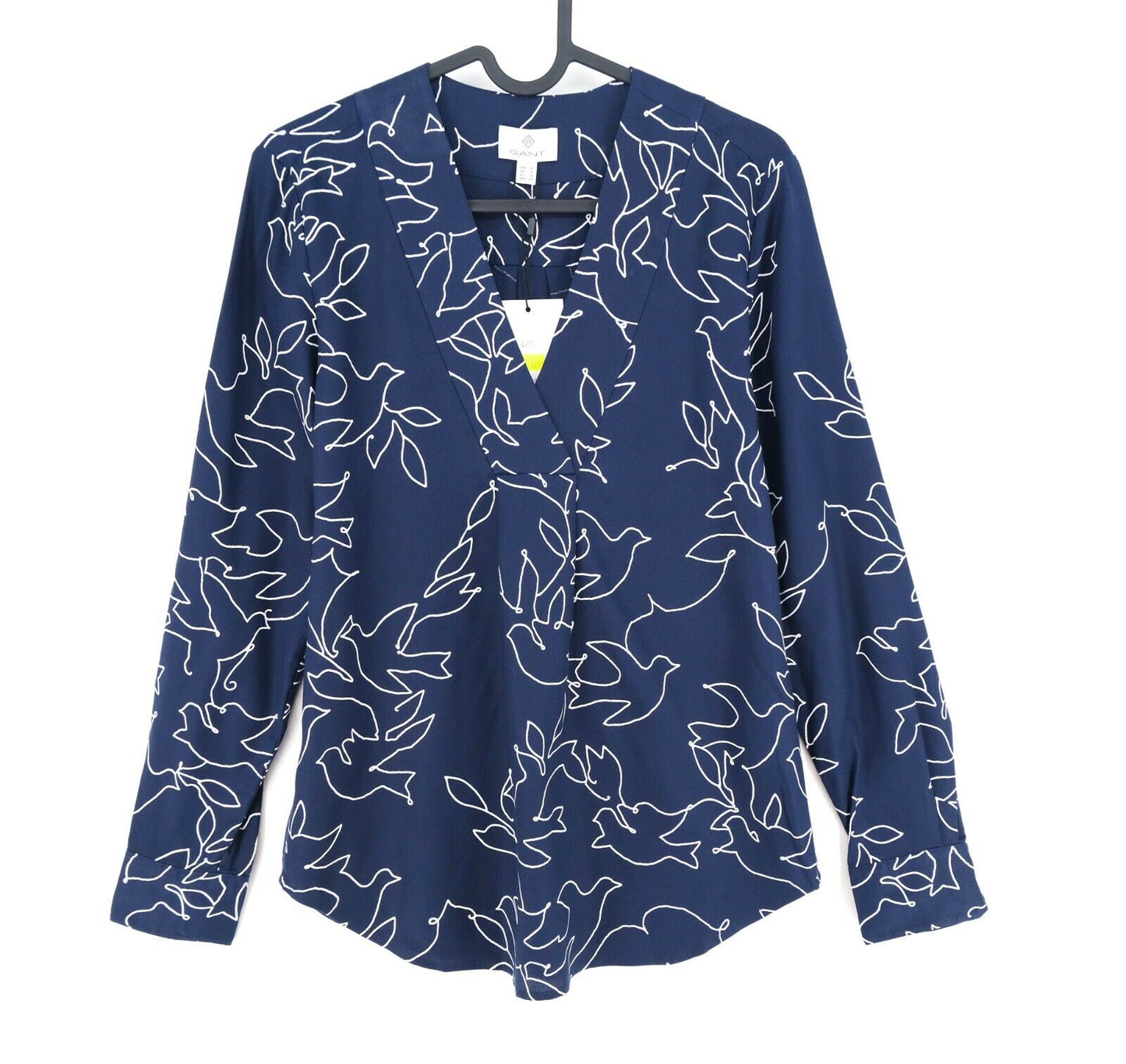 GANT Bleu Marine Col V Popover Imprimé Dove Blouse Taille EU 34 UK 8 US 4