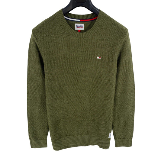 Tommy Hilfiger Jeans Men Green Structured Crew Neck Jumper Sweater Size L