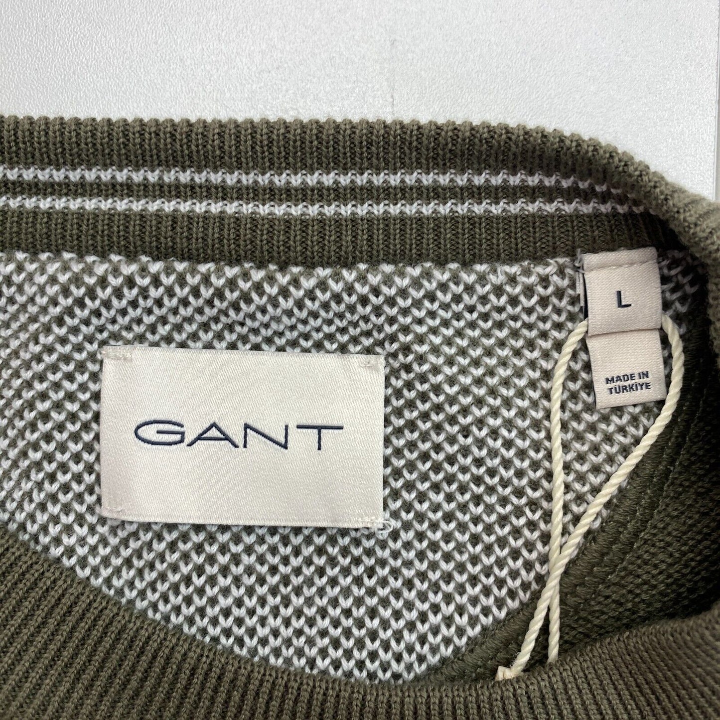 GANT Dark Green Cotton Pique Crew Neck Jumper Sweater Size L