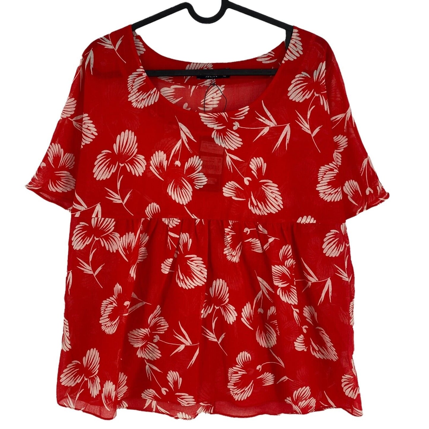 RPR €104 NEW MAN Floral Red 100% Cotton Top Blouse Size EU 40 UK 12 US 10