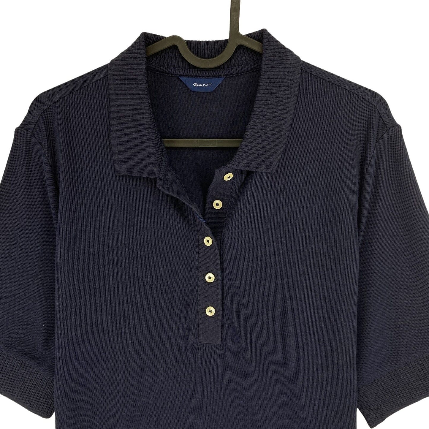 GANT Navy Blue Detail Collar Pique Polo Shirt Size L