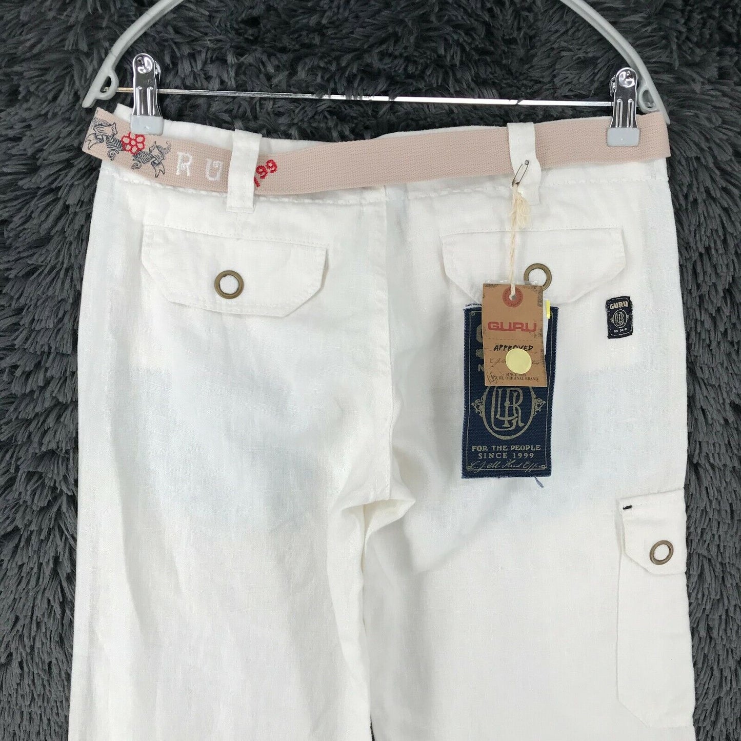 GURU Women White Loose Straight Fit Linen Trousers Size M W31