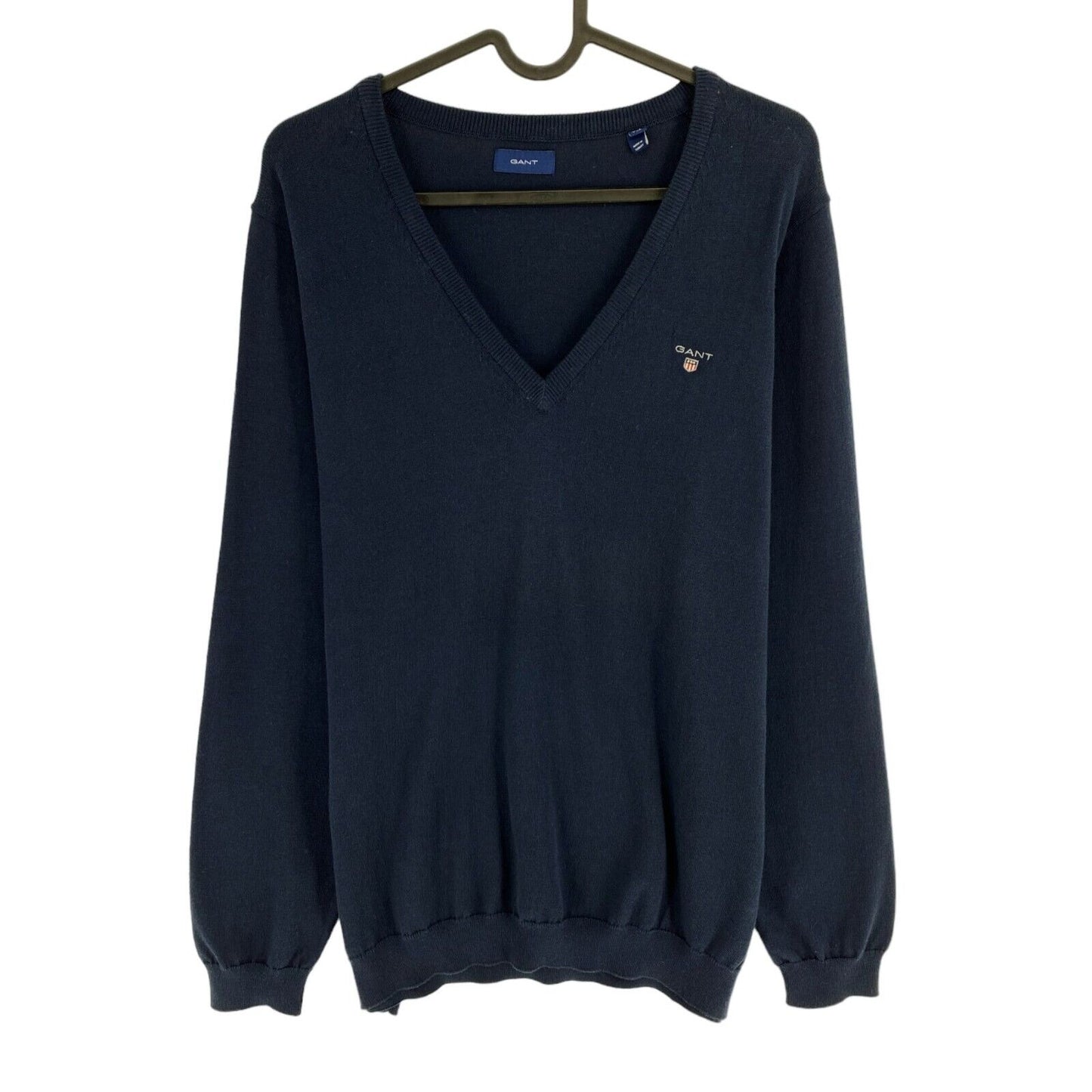 GANT Bleu Marine Classique Coton Col V Pull Pull Taille 2XL XXL