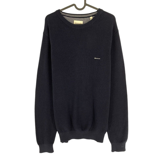 GANT Bleu Marine Coton Piqué Crew Neck Jumper Pull Taille XL