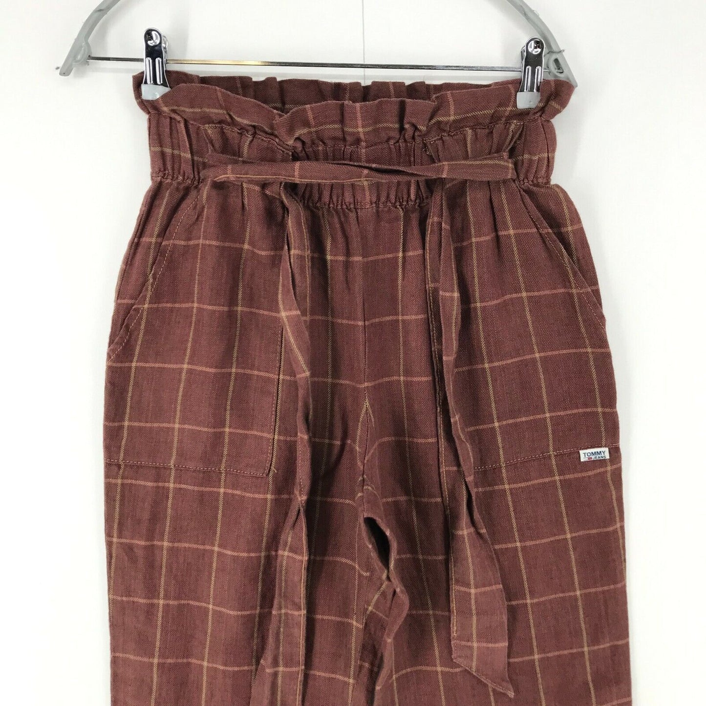 Tommy Hilfiger Femme Bordeaux Rouge Tapered Fit Check Pantalon Taille W26